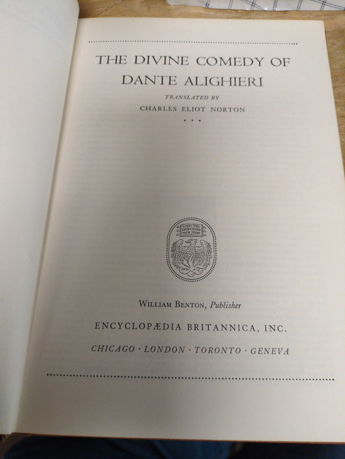 Dante, Great Books of the Western World, Vol 21, edited by Robert Maynard Hutchins